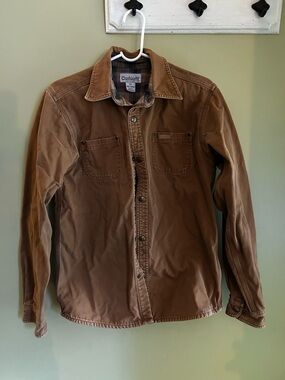 Carhartt Men's Tan Work Shirt Jacket kids XL (fits like men’s small)